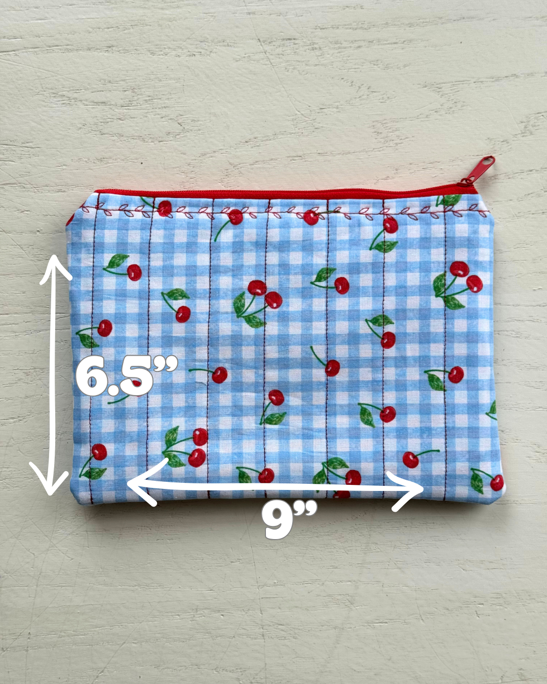 Blue Plaid & Cherries Zipper Pouch