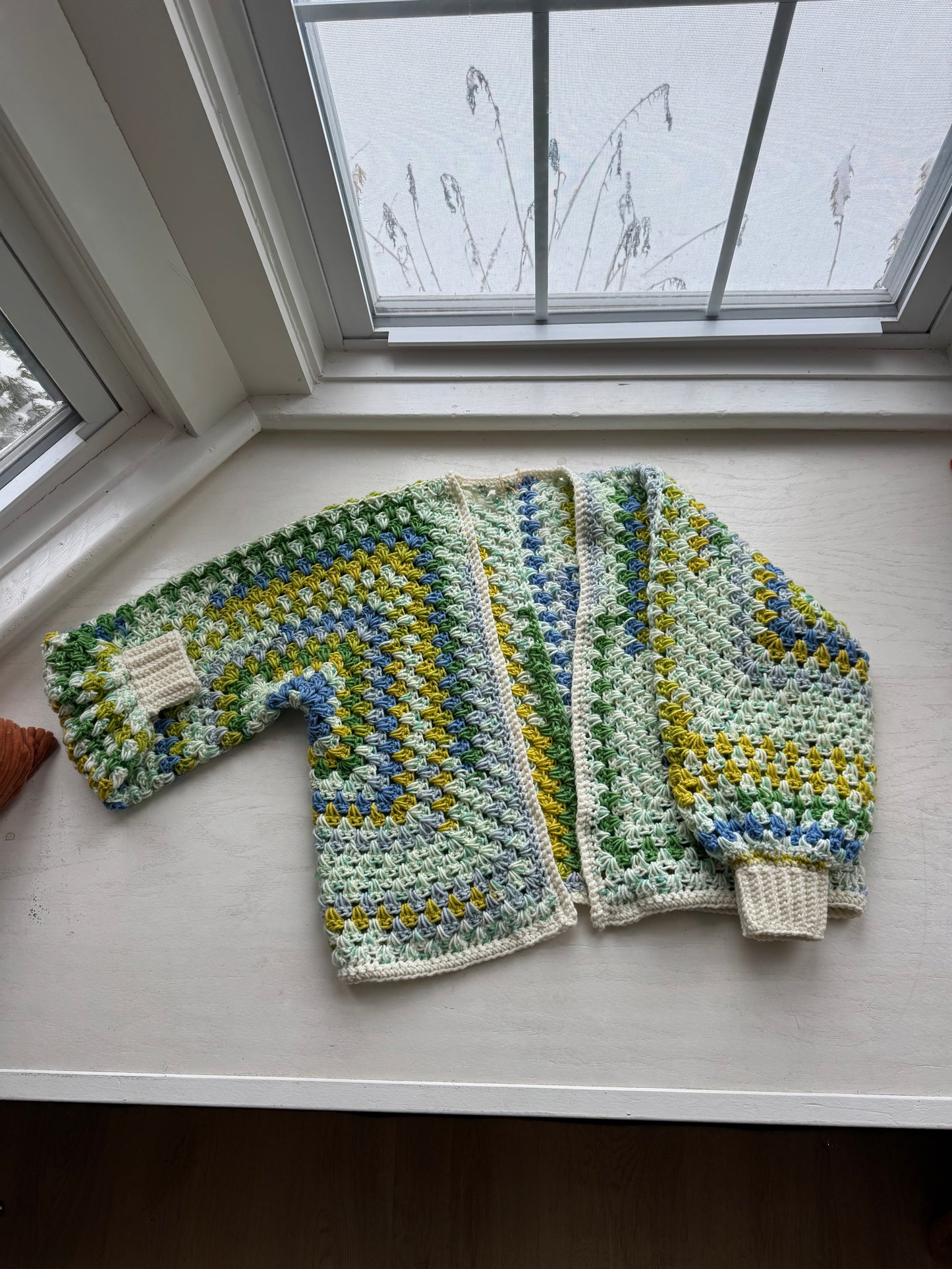 “Hint of Spring” oversized crochet cardigan