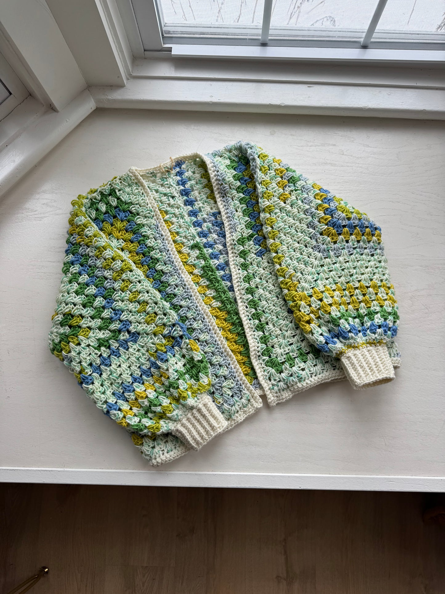 “Hint of Spring” oversized crochet cardigan