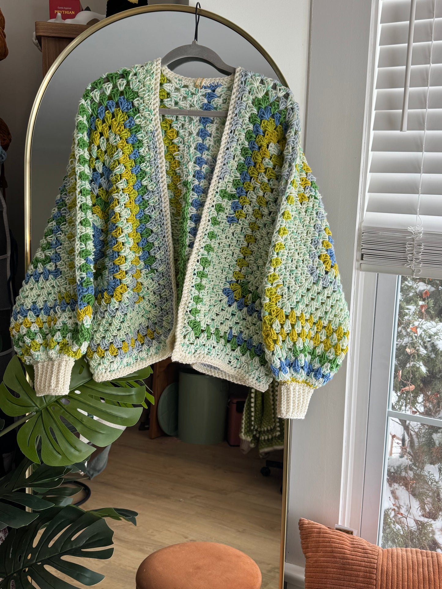 “Hint of Spring” oversized crochet cardigan
